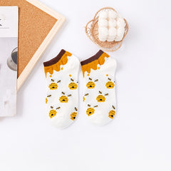 5 Pairs Bee Print Ankle Socks Breathable & Comfy Women's Stockings