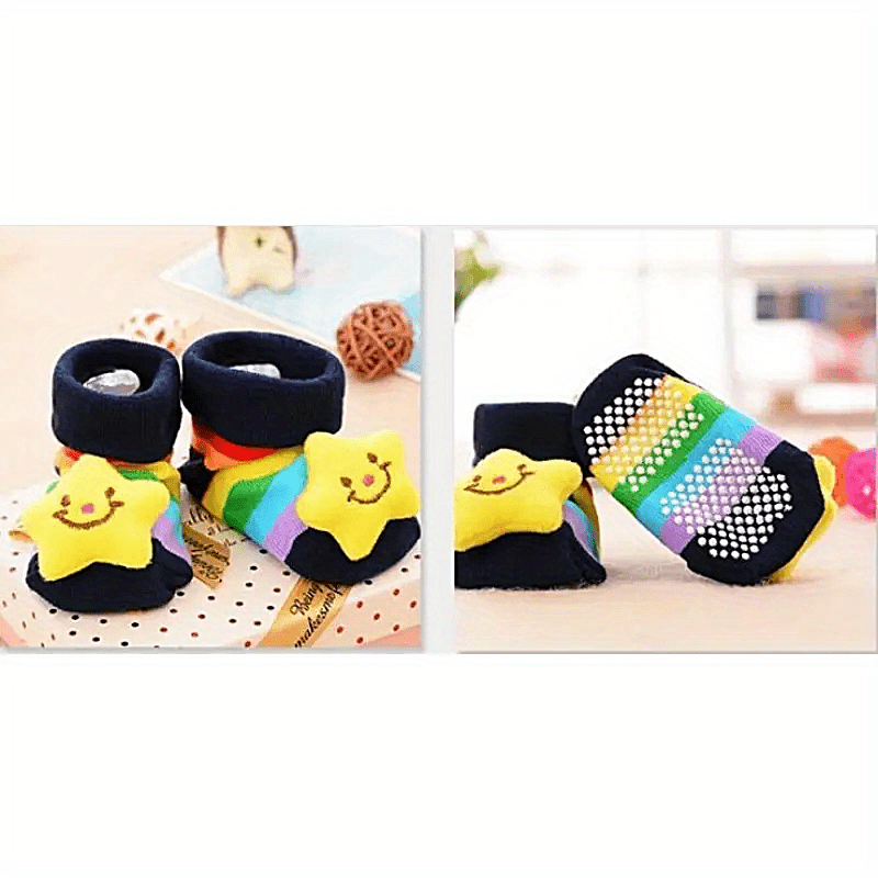 2pairs Baby Socks Slipper Anti Skid Pattern Kids Toddlers Gift Cotton Socks