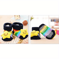 2pairs Baby Socks Slipper Anti Skid Pattern Kids Toddlers Gift Cotton Socks