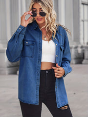 Oversized Flap Pockets Denim Jackets Long Sleeve Butt Cover Denim Coats