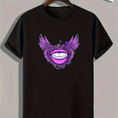Purple Mouth Print Men's Graphic T shirt for Summer