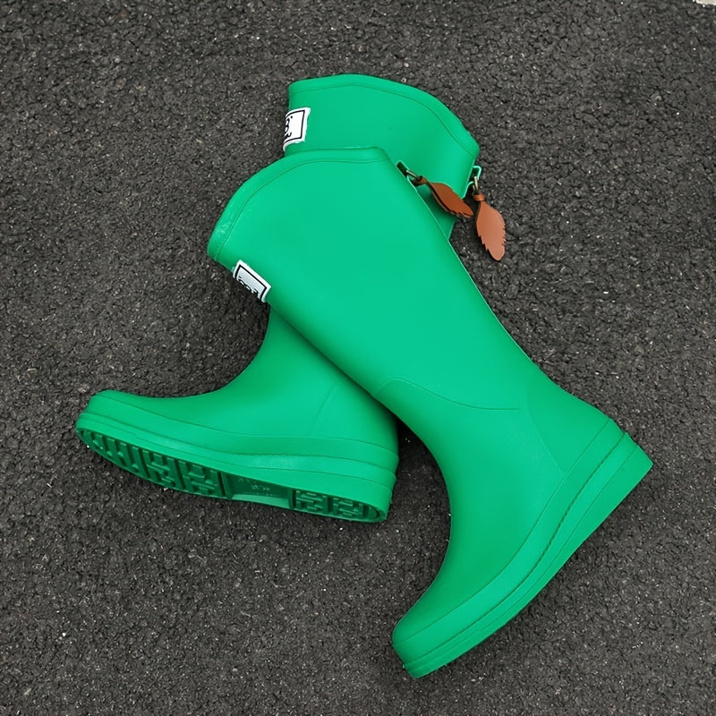 Women's Platform Knee High Rain Boots Non-slip Slip On Waterproof Working Shoes