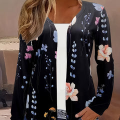 Floral Print Open Front Cardigan Long Sleeve - Women's Clothing