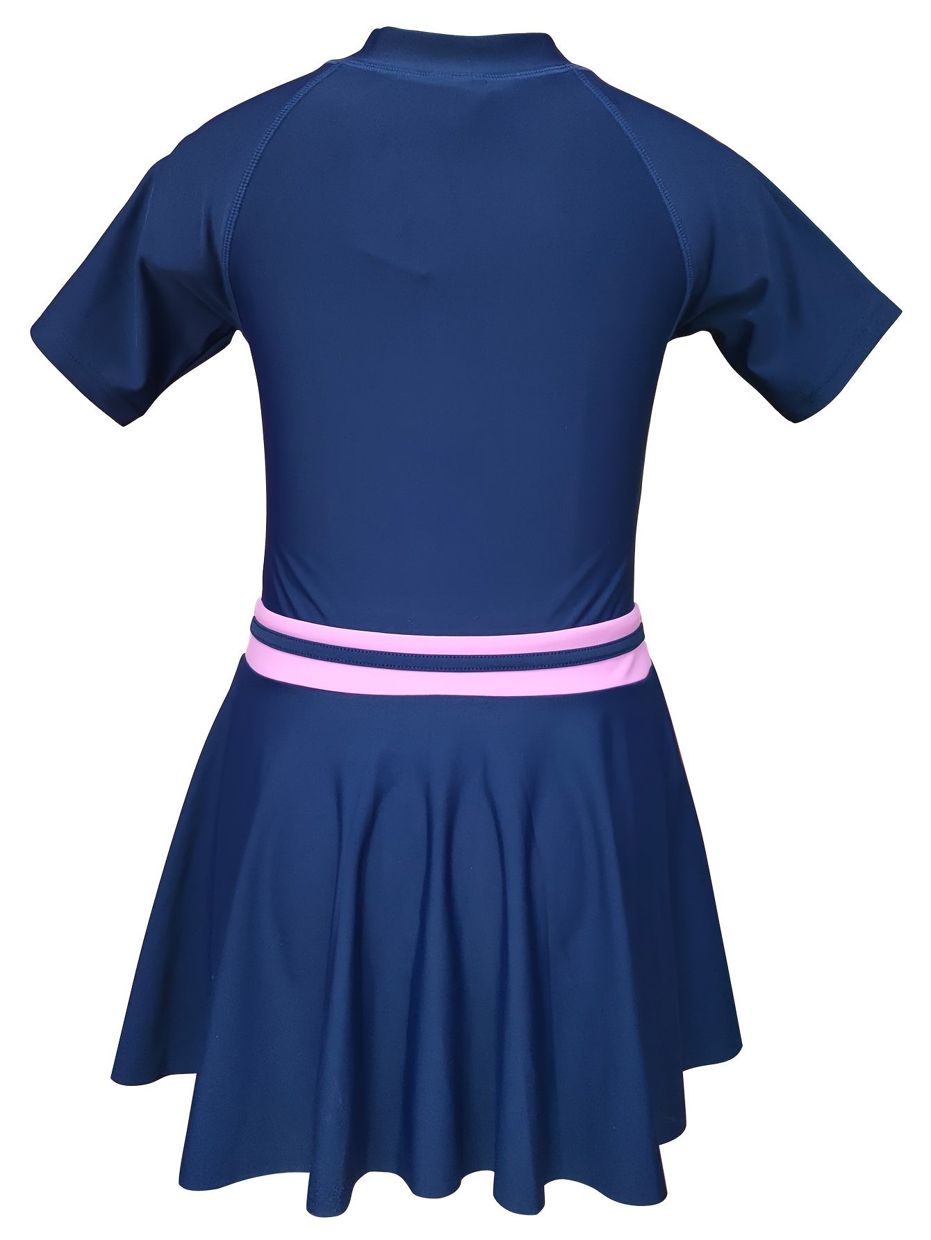 Girls Splicing Short Sleeve Zip Swimwear