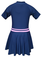 Girls Splicing Short Sleeve Zip Swimwear