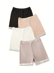 4pcs Girls Safety Shorts High Stretch Lace Trim Dance Bike Shorts