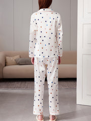 Heart Print Pajama Set Long Sleeve Top & Pants