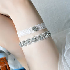 Lace Leg Garter Belt with Rhinestones - Sexy Lingerie Accessory