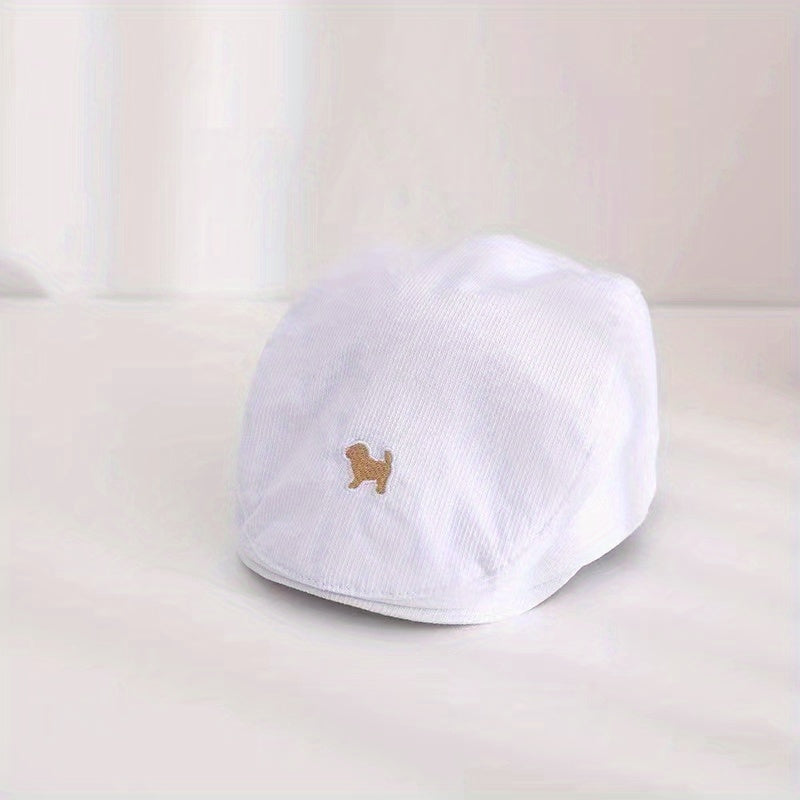 Casual Striped Beret Vintage Breathable Cap Dog Embroidery