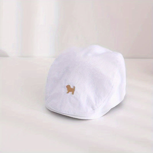 Casual Striped Beret Vintage Breathable Cap Dog Embroidery