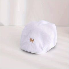 Casual Striped Beret Vintage Breathable Cap Dog Embroidery