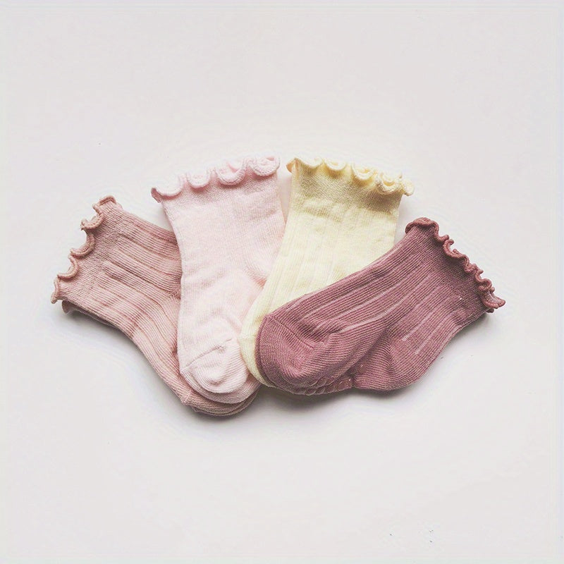 4 Pairs Non Slip Toddler Socks for Baby Girls