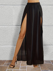 Elastic Waist Split Skirt Casual Solid Skirt for Spring & Summer