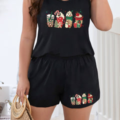 Christmas Lounge Set Women's Snowman Tank Top & Shorts Pajamas