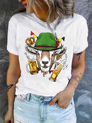 Women's Beer Cup Graphic T-Shirt Short Sleeve Summer Street Sports Top