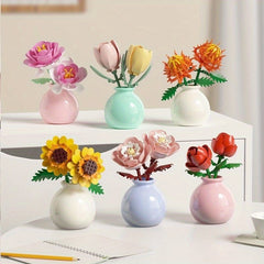 Building Block Floral Arrangement with Vase Girl Toy Gift