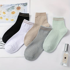 Women's Striped Crew Socks - Comfy & Breathable Short Socks