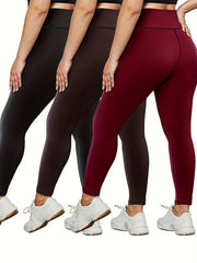 3 Pack Plus Size Camo Print High Rise Stretchy Running Yoga Pants
