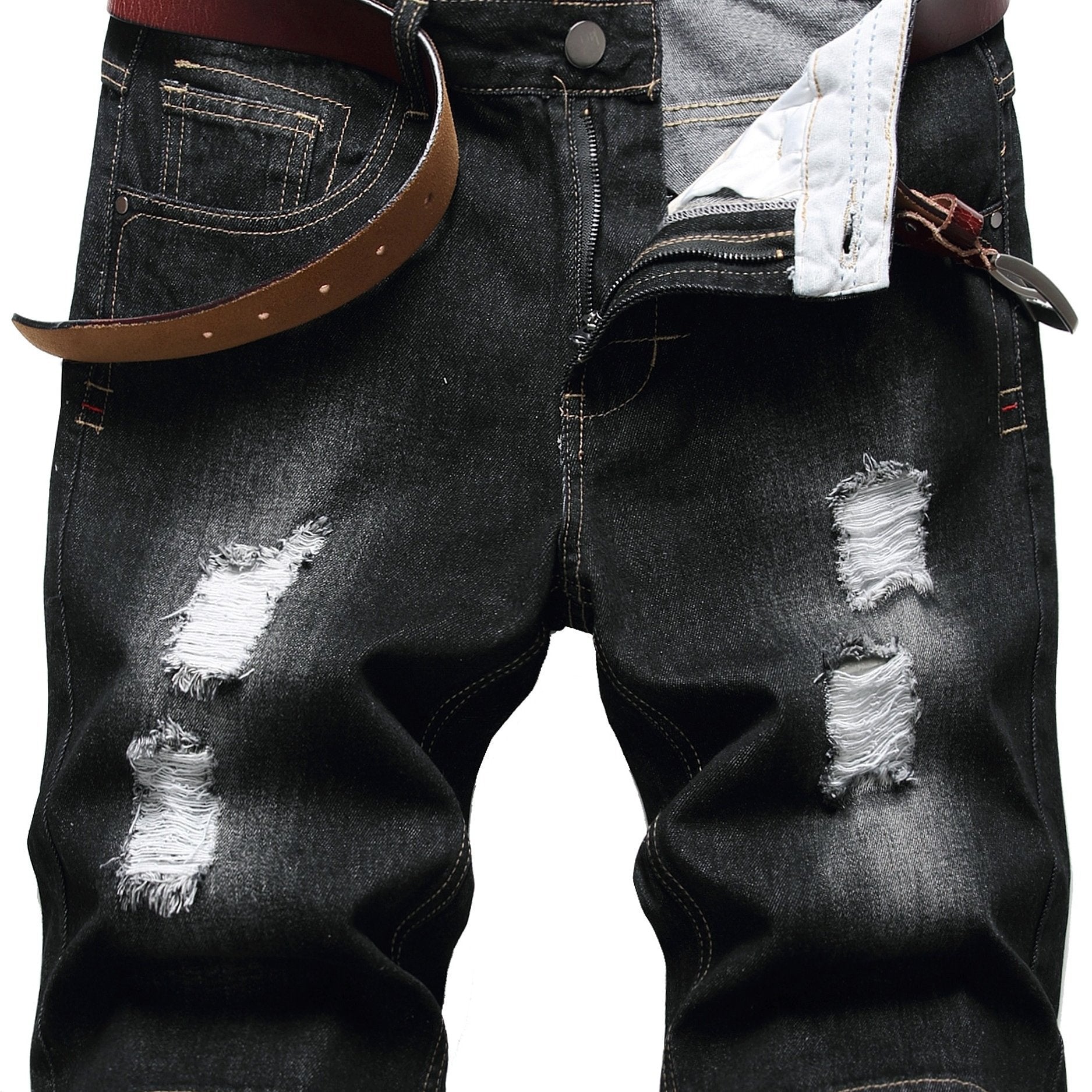 Men's Ripped Denim Shorts for Outdoor Hiking