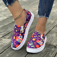 Scary Skull Pattern Slip On Sneakers Loafers Shoes