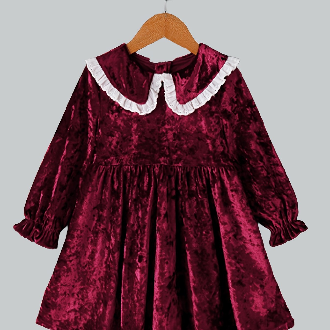 Girls Vintage Velvet Dress Long Sleeve Collared Casual Party Outfit