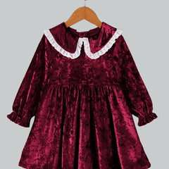 Girls Vintage Velvet Dress Long Sleeve Collared Casual Party Outfit