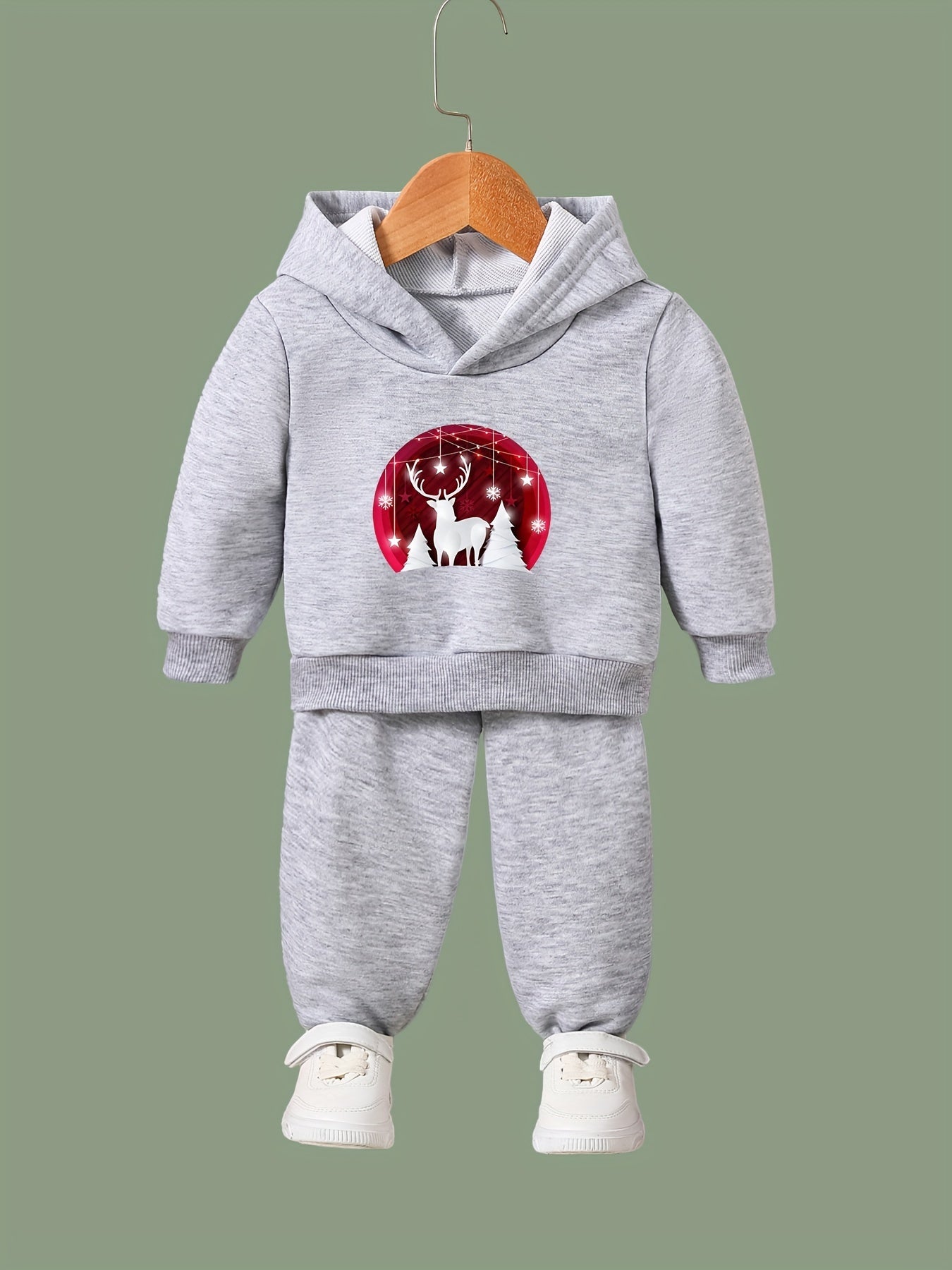 Girls 2pc Christmas Elk Hooded Sweatshirt Set