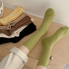 6 Pairs Soft Mid Tube Women's Socks Solid Colors