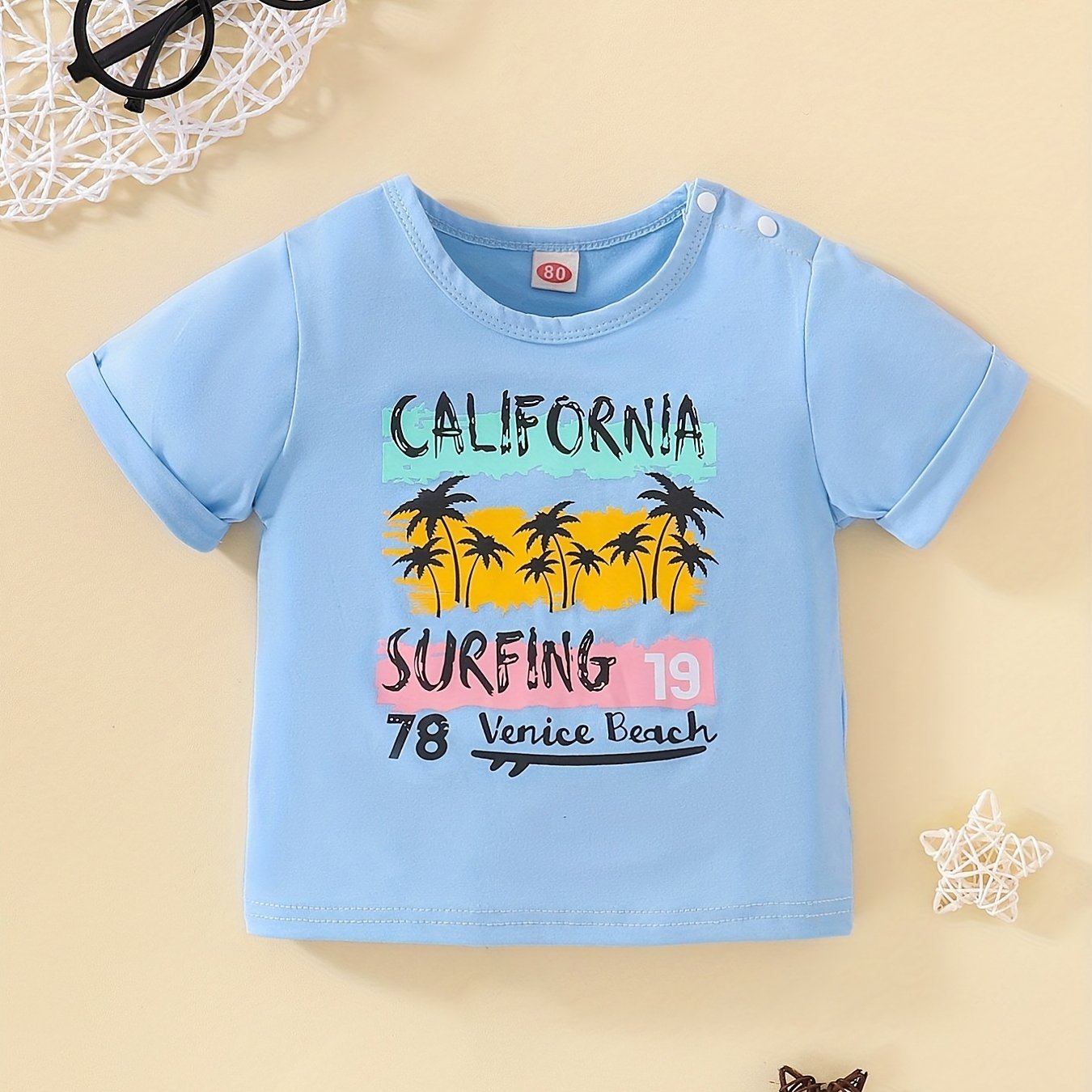 Toddler Baby Girls Resort Style Print Tee Top Short Sleeve Blouse