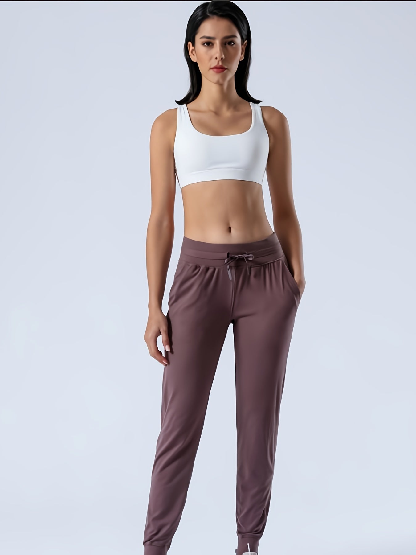 Stretchy Drawstring Running Pants Casual Joggers with Pocket