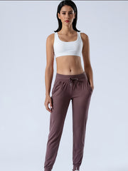 Stretchy Drawstring Running Pants Casual Joggers with Pocket