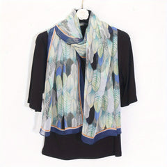 Leaf Printed Lightweight Silky Scarf Sheer Sunscreen Wrap