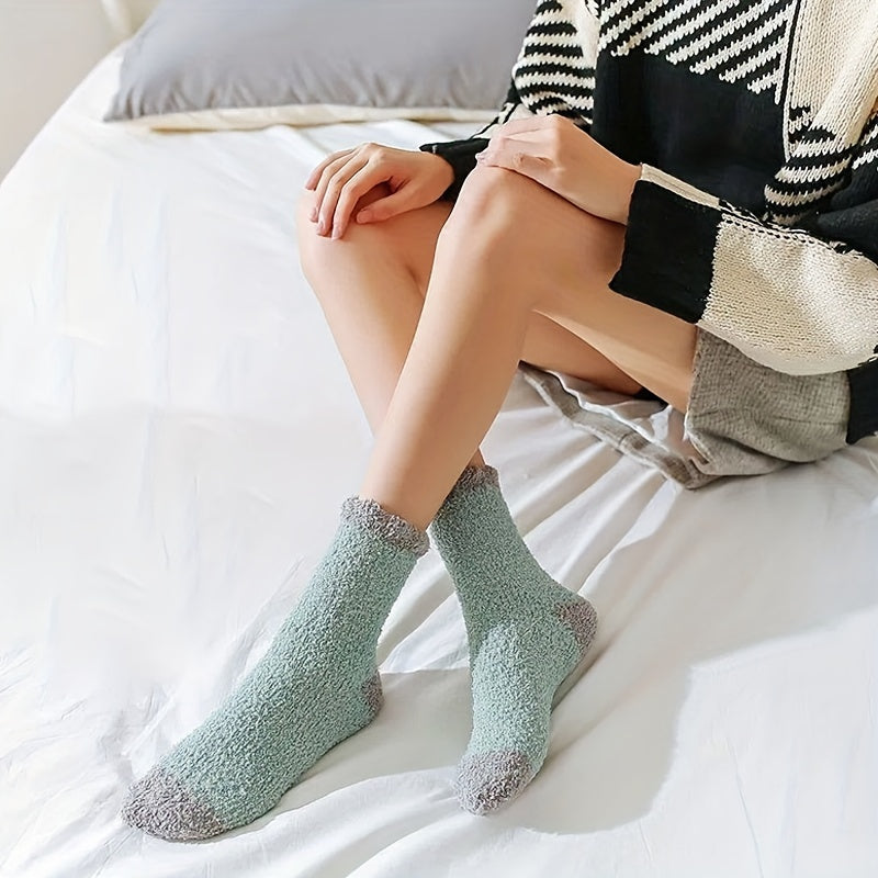 5 Pairs Colorblock Fuzzy Socks Women's Stockings & Hosiery