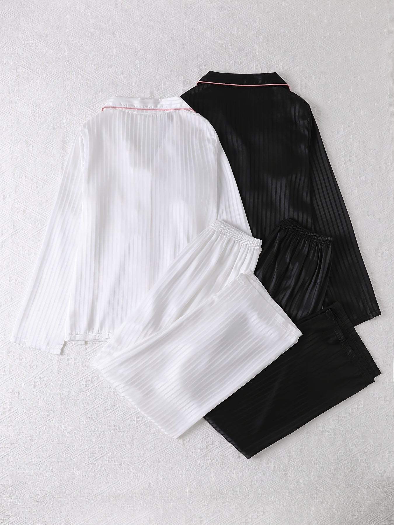 Striped Satin Lounge Set Long Sleeve Top & Pants Women's Loungewear