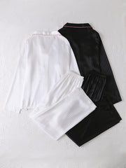 Striped Satin Lounge Set Long Sleeve Top & Pants Women's Loungewear