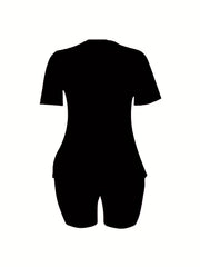 2 Piece Set Mouth & Letter Print Tee & Shorts