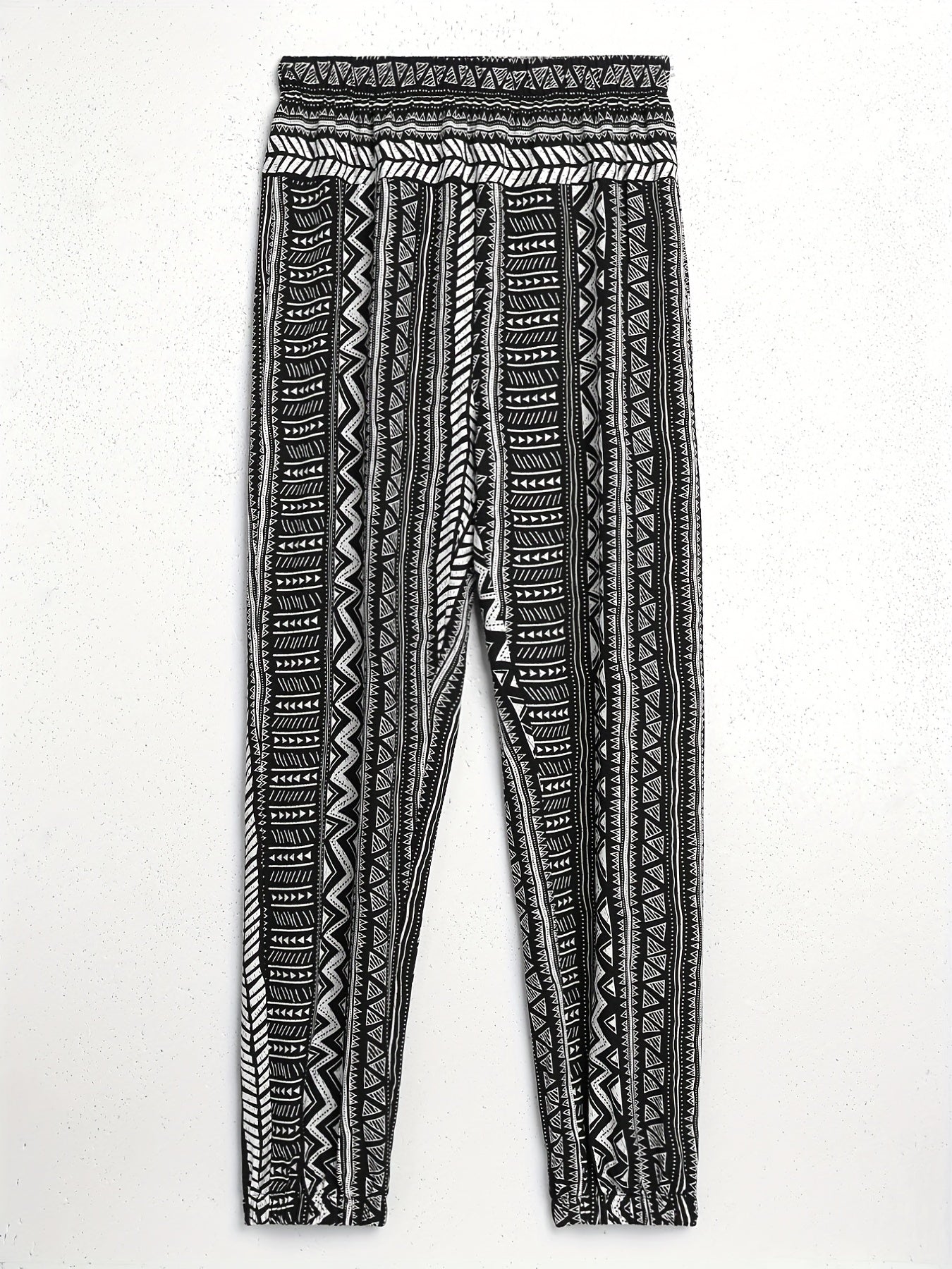 Geometric Print Elastic Waist Pants Casual Loose Pants