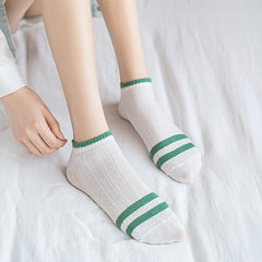 5 Pairs Striped Short Socks Breathable Low Cut Ankle Socks Womens Stockings