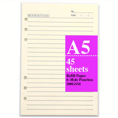 A5 Refill Paper 80 Pages Lined Loose Leaf 6 Hole Punched