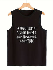 Letter Print Mid Stretch Basic Tank Top Women's Sports Top