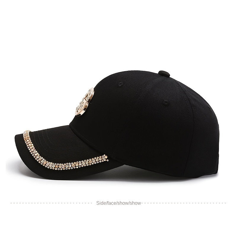 Rhinestone Letter D Baseball Cap Adjustable Women Hip Hop Sports Hat