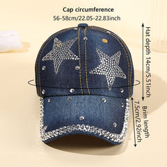 Pentagram Rhinestone Denim Baseball Cap Ladies Adjustable Caps Hats For Women
