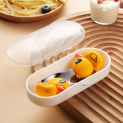 2pcs Cartoon Fork & Spoon Set For Toddlers Stainless Steel Tableware