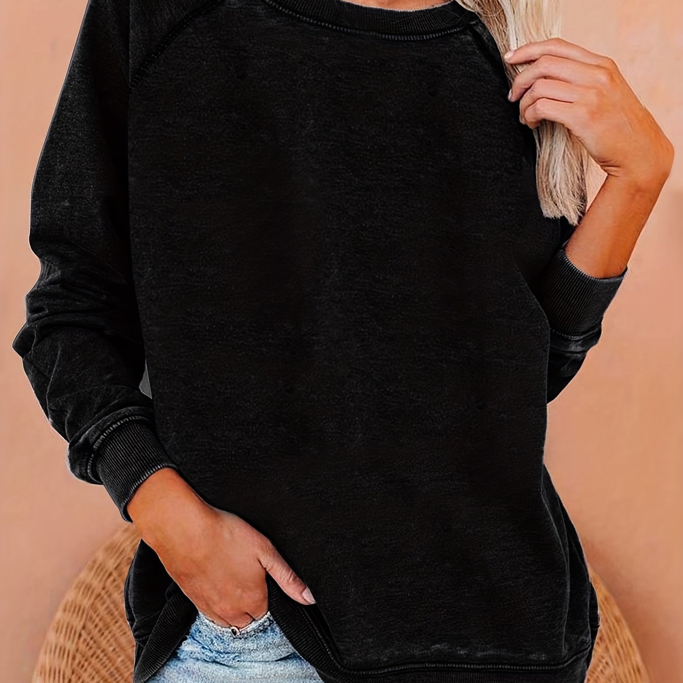 Raglan Neck Pullover Sweatshirt Long Sleeve for Women