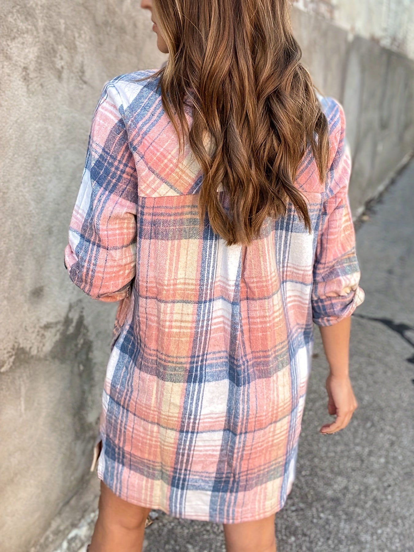 Plaid Print Button Up Long Sleeve Blouse
