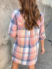 Plaid Print Button Up Long Sleeve Blouse