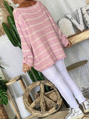 Casual Sweater Women's Plus Stripe Print Long Sleeve Round Neck Jumper