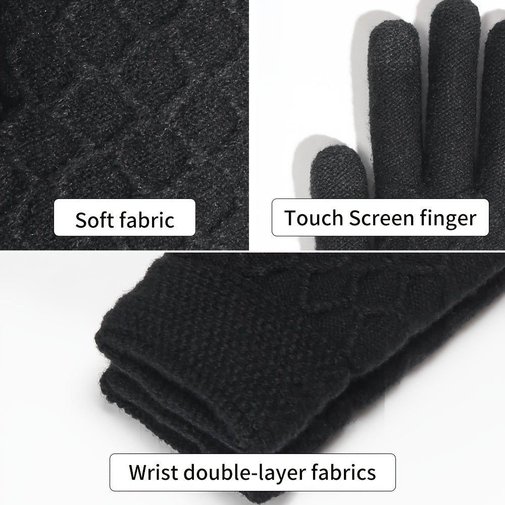 Winter Warm Gloves Double Layer Plus Velvet Thickened Knitted Gloves