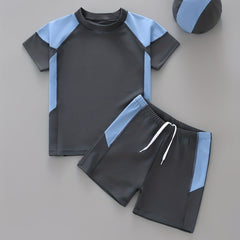 Boy's 3pcs Swimsuit Short Sleeve Top & Shorts & Swim Cap Beach Wear