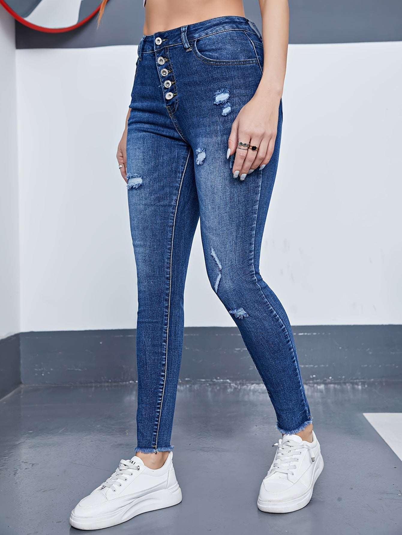 Fringe Trim Skinny Jeans